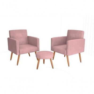 Conjunto 02 Poltronass E 1 Puff Dallas - Turkey Rose