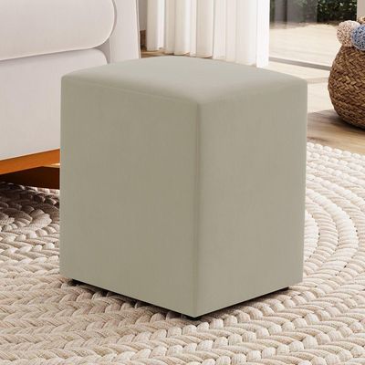 Kit 02 Puffs Decorativos Sala De Estar Quadrado 36x47cm Sintético Bege - Desk Design