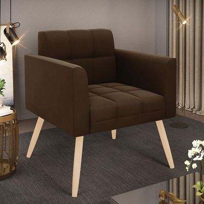 Poltrona Elisa Suede Pés Palito Natural - D'rossi Cor Marrom