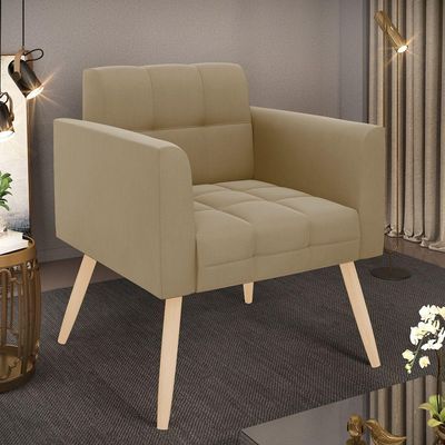 Poltrona Elisa Suede Pés Palito Natural - D'rossi Cor Marrom Rato