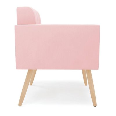 Kit 2 Poltronas Elisa Suede Pés Palito Natural - D'rossi Cor Rosa Bebê