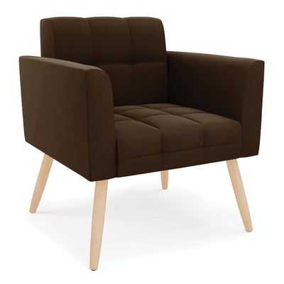 Poltrona Elisa Suede Marrom Pés Palito Natural - D'rossi
