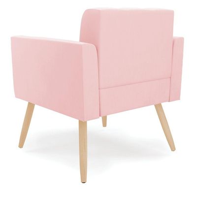 Kit 2 Poltronas Elisa Suede Pés Palito Natural - D'rossi Cor Rosa Bebê
