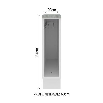 Balcão Porta-pano 20 X 60 Cm Para Cozinhas Madesa Lux, Glamy, Agata (com Tampo) - Branco Branco