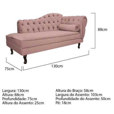 Kit Diva Recamier Diana 130Cm Lado Esquerdo E 02 Poltronas Classic Linho Rosê
