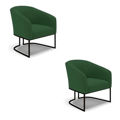 Kit 2 Poltronas Stella Veludo Verde Base Industrial Preto - D'Rossi