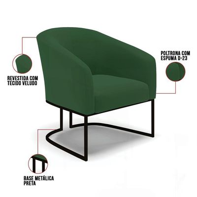 Kit 2 Poltronas Stella Veludo Verde Base Industrial Preto - D'Rossi