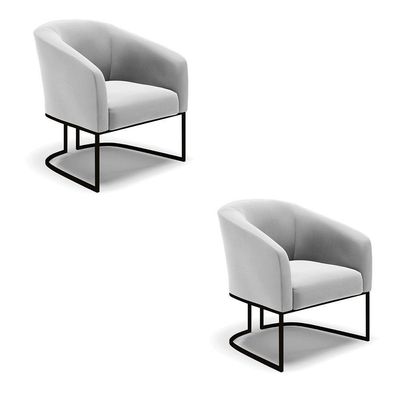 Kit 2 Poltronas Stella Suede Base Industrial Preto - D'Rossi Cor Cinza