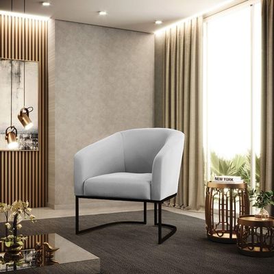 Kit 2 Poltronas Stella Suede Base Industrial Preto - D'Rossi Cor Cinza