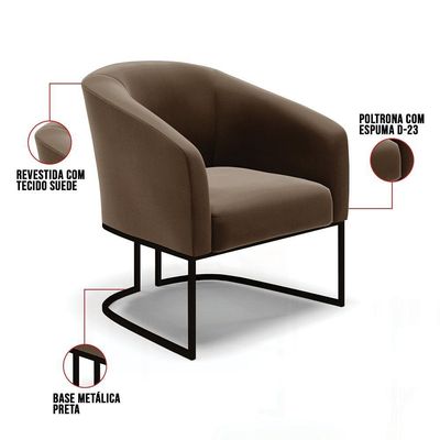 Kit 2 Poltronas Stella Suede Marrom Base Industrial Preto - D'Rossi