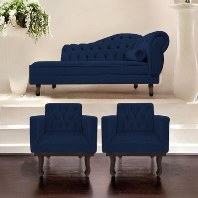 Kit Diva Recamier Diana 140Cm Lado Esquerdo E 02 Poltronas Classic Suede Azul Turquesa