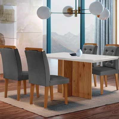 Mesa Olímpia 120cm Mdf Canto Reto Com 4 Cadeiras Carol