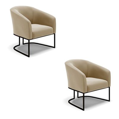 Kit 2 Poltronas Stella Suede Base Industrial Preto - D'Rossi Cor Marrom Rato