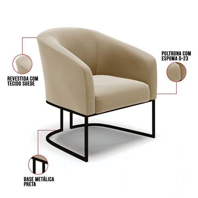 Kit 2 Poltronas Stella Suede Base Industrial Preto - D'Rossi Cor Marrom Rato