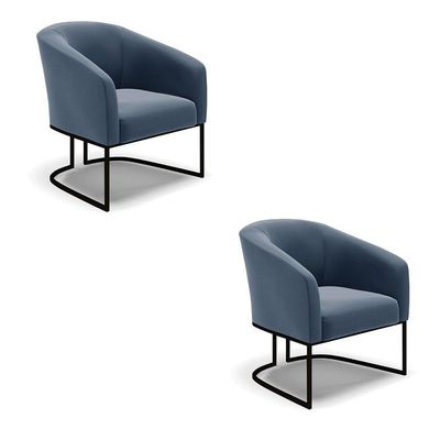 Kit 2 Poltronas Stella Suede Base Industrial Preto - D'Rossi Cor Azul Marinho