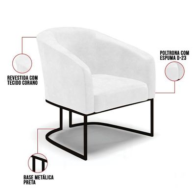 Kit 2 Poltronas Stella Corano Branco Base Industrial Preto - D'Rossi
