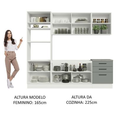 Armário De Cozinha Completa 250cm Branco/cinza Agata Madesa 01 Branco/cinza