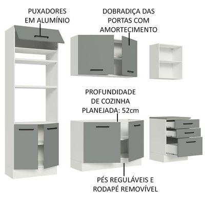 Armário De Cozinha Completa 250cm Branco/cinza Agata Madesa 01 Branco/cinza
