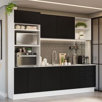 Armário De Cozinha Completa 250cm Branco/preto Agata Madesa 01 Branco/preto