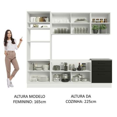 Armário De Cozinha Completa 250cm Branco/preto Agata Madesa 01 Branco/preto