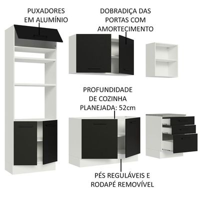Armário De Cozinha Completa 250cm Branco/preto Agata Madesa 01 Branco/preto