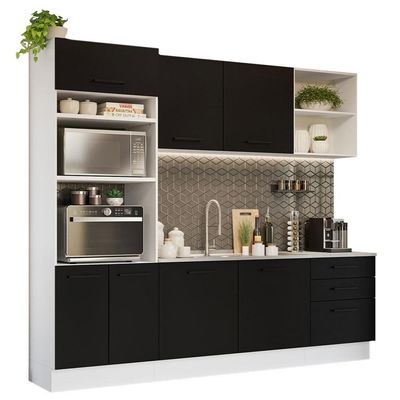 Armário De Cozinha Completa 250cm Branco/preto Agata Madesa 01 Branco/preto