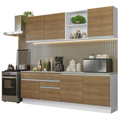 Armário De Cozinha Completa 240cm Branco/rustic Glamy Madesa 06 Branco/rustic