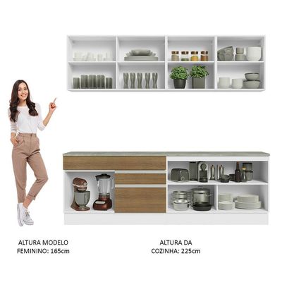 Armário De Cozinha Completa 240cm Branco/rustic Glamy Madesa 06 Branco/rustic