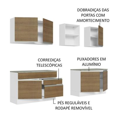 Armário De Cozinha Completa 240cm Branco/rustic Glamy Madesa 06 Branco/rustic