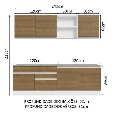 Armário De Cozinha Completa 240cm Branco/rustic Glamy Madesa 06 Branco/rustic