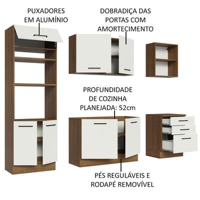 Armário De Cozinha Completa 250cm Rustic/branco Agata Madesa 01 Rustic/branco