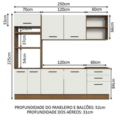 Armário De Cozinha Completa 250cm Rustic/branco Agata Madesa 01 Rustic/branco