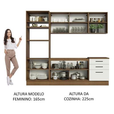 Armário De Cozinha Completa 250cm Rustic/branco Agata Madesa 01 Rustic/branco