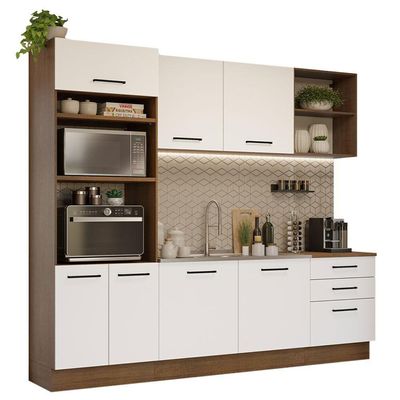 Armário De Cozinha Completa 250cm Rustic/branco Agata Madesa 01 Rustic/branco