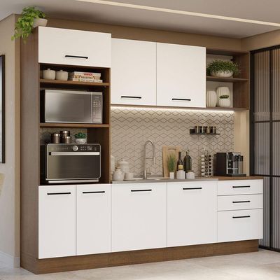 Armário De Cozinha Completa 250cm Rustic/branco Agata Madesa 01 Rustic/branco