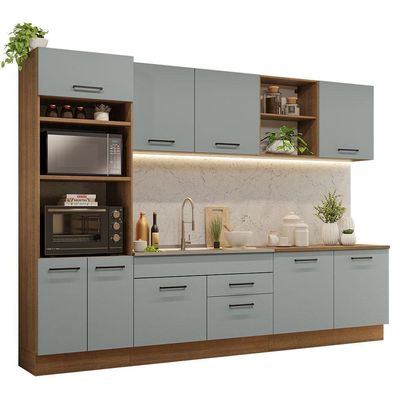 Armário De Cozinha Completa 310cm Rustic/cinza Agata Madesa 02 Rustic/cinza