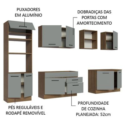 Armário De Cozinha Completa 310cm Rustic/cinza Agata Madesa 02 Rustic/cinza