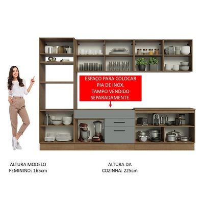 Armário De Cozinha Completa 310cm Rustic/cinza Agata Madesa 02 Rustic/cinza