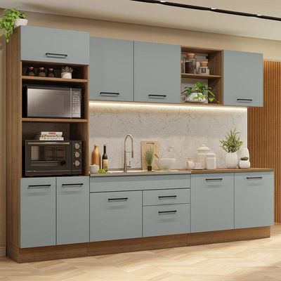 Armário De Cozinha Completa 310cm Rustic/cinza Agata Madesa 02 Rustic/cinza