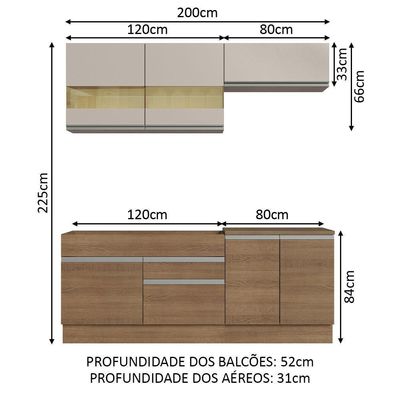 Armário De Cozinha Completa 200cm Rustic/crema Glamy Madesa 07 Rustic/rustic/crema