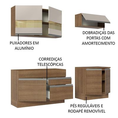 Armário De Cozinha Completa 200cm Rustic/crema Glamy Madesa 07 Rustic/rustic/crema