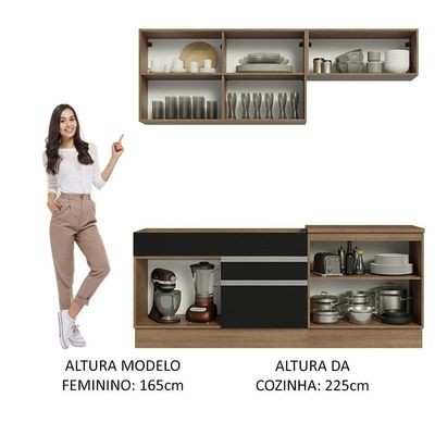 Armário De Cozinha Completa 200cm Rustic/preto/crema Glamy Madesa 07 Rustic/preto/crema