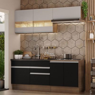 Armário De Cozinha Completa 200cm Rustic/preto/crema Glamy Madesa 07 Rustic/preto/crema