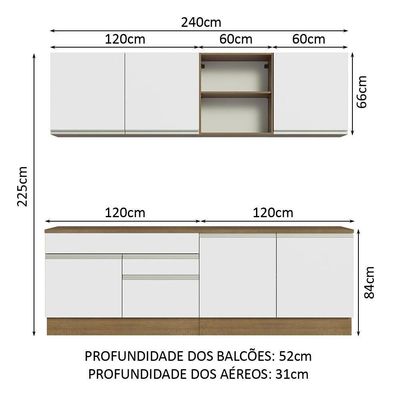 Armário De Cozinha Completa 240cm Rustic/branco Glamy Madesa 06 Rustic/branco