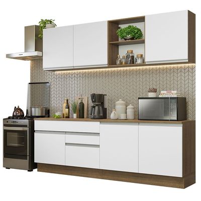 Armário De Cozinha Completa 240cm Rustic/branco Glamy Madesa 06 Rustic/branco