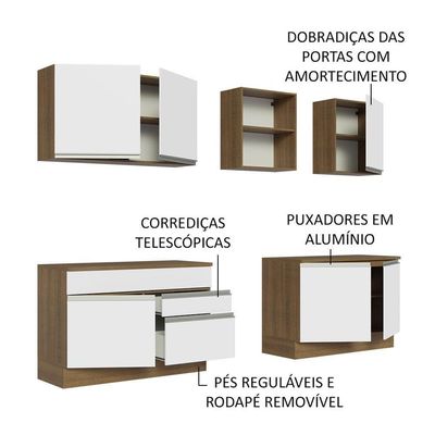 Armário De Cozinha Completa 240cm Rustic/branco Glamy Madesa 06 Rustic/branco