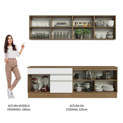 Armário De Cozinha Completa 240cm Rustic/branco Glamy Madesa 06 Rustic/branco