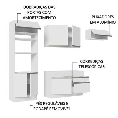 Armário De Cozinha Completa 270cm Branco Glamy Madesa 15 Branco