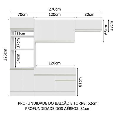 Armário De Cozinha Completa 270cm Branco Glamy Madesa 15 Branco