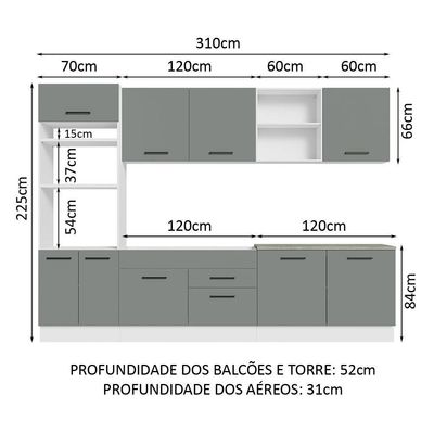 Armário De Cozinha Completa 310cm Branco/cinza Agata Madesa 02 Branco/cinza